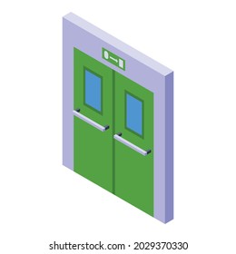 Evacuation doors icon isometric vector. Exit door. Emergency sign