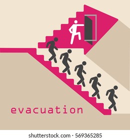 evacuation, emergency, stairs, door traveling people