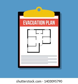 evacuation plan in clipboard, vector flat illustration