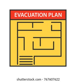 Evacuation Plan Color Icon. Fire Escape Plan. Isolated Vector Illustration