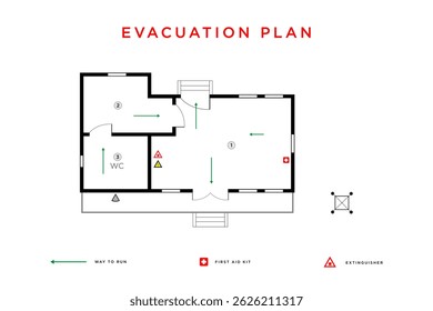plano de evacuação. diagrama de evacuação ao fogo. vetor