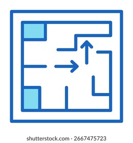 Icono de Plan de evacuación Color azul Estilo Ilustración vectorial