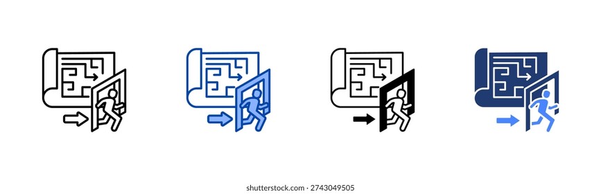 Evacuation Planning icon set multiple style collection