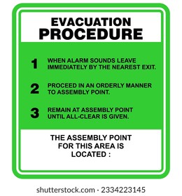Evacuation Procedure, sign and label vector