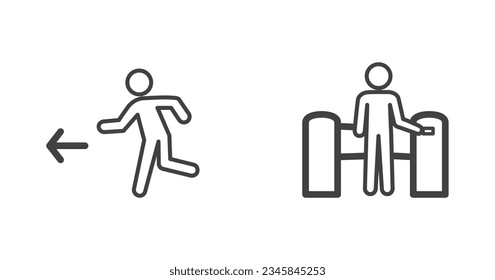 Evacuation Route and entrance ticket icon, Train station information board icon in thin line style, modern train station facilities vector illustration.
