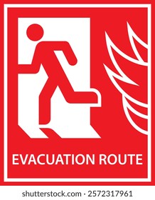 Evacuation route sign. Running man and exit door. Exit way icon. Emergency exit. Escape help evacuation icon. Firealarm concept