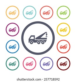 evacuator flat icons set. Open colorful buttons 