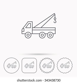 Evacuator icon. Evacuate parking transport sign. Linear circle, square and star buttons with icons.