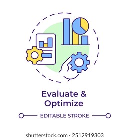 Evaluate and optimize multi color concept icon. Productivity chart, marketing analytics. Round shape line illustration. Abstract idea. Graphic design. Easy to use in infographic, presentation