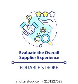 Evaluate overall supplier experience concept icon. Effective purchasing process abstract idea thin line illustration. Isolated outline drawing. Editable stroke. Arial, Myriad Pro-Bold fonts used