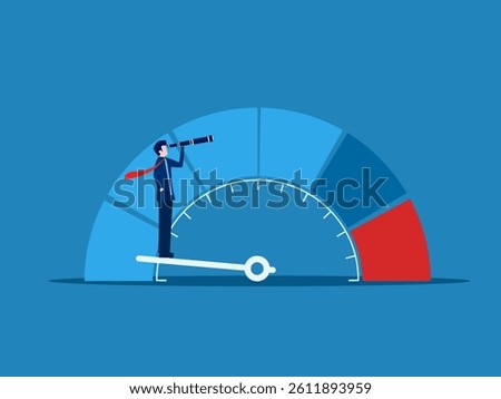Evaluate to Reduce Crisis, Businessman Holding Telescope on Risk Measure