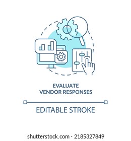 Evaluate vendor responses turquoise concept icon. Selecting best CMS abstract idea thin line illustration. Isolated outline drawing. Editable stroke. Arial, Myriad Pro-Bold fonts used