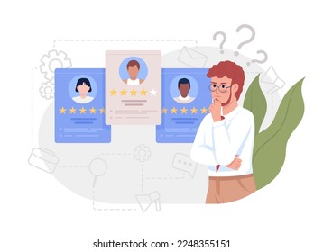 Evaluating candidates flat concept vector illustration. Editable 2D cartoon characters on white for web design. Post-interview applicant assessment creative idea for website, mobile, presentation