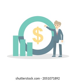 Evaluar el análisis y los rendimientos de los planes de inversión, el retorno de la inversión o el crecimiento, aumentar el estiramiento de las ganancias, Medir los ingresos,Ilustración vectorial.