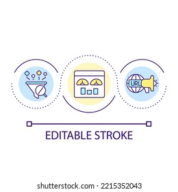 Evaluating website traffic loop concept icon. Marketing metrics abstract idea thin line illustration. Measuring website performance. Isolated outline drawing. Editable stroke. Arial font used