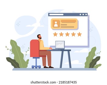 Evaluation concept. Assessment and performance analysis. Characters making a judgment about something , people holding rating stars. Vector flat illustration.