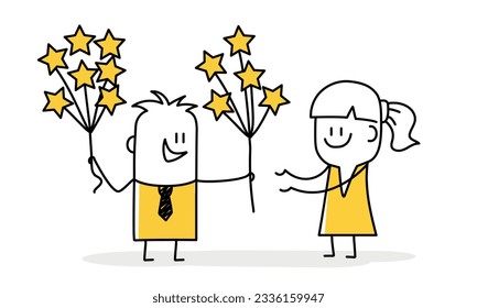 Evaluation, employee appraisal, rating or feedback. Stick figure. Doodle style. Vector illustration.