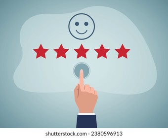 Evaluation, feedback concept. Customer evaluation indicator rating since low to high on blue background for client satisfaction after use product and service.