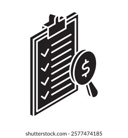 Evaluation glyph isometric 3D. use for modern concept, print, UI, UX kit, web and app development. Vector EPS 10, related to education, business, finance, investment.