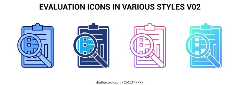Evaluation icon represented by Evaluation symbol Blue, Gradient, Dualtone, Fill style.