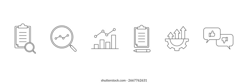 Evaluation icon set with assessment, analysis, performance, result, improvement, feedback concept illustration