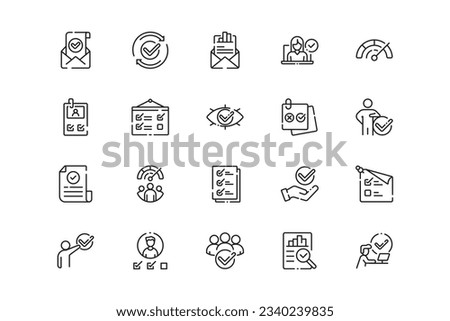 Evaluation lines icon set. Evaluation genres and attributes. Linear design. Lines with editable stroke. Isolated vector icons.
