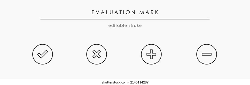 Evaluation marks. Vector tick and cross signs. Minus and plus icon vector. Checkmarks signs