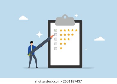 Evaluation performance survey, businessman use pencil giving stars evaluation.