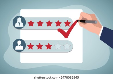 Evaluation performance survey, marketing feedback or service questionnaire, customer opinion, excellent 5 stars service, customer ranking score, HR concept.