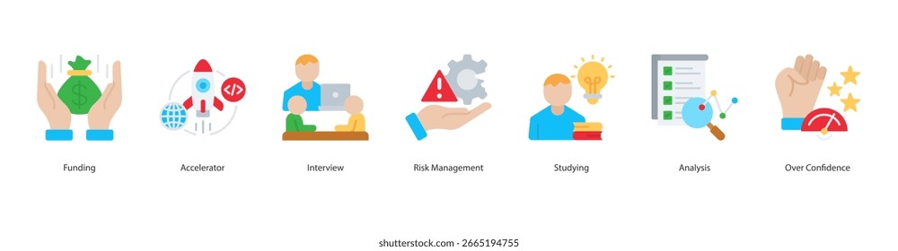 ícone Processo de avaliação definir financiamento vetorial, acelerador, entrevista, gerenciamento de riscos, estudo, análise, mais confiança