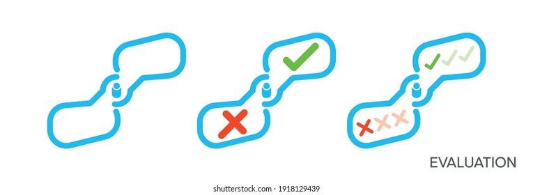 Evaluation set. Cross and tick feedback speech bubble icon. Vector Design. Comment icon vector. Speech bubble icon symbol. Message - colorful vector icon on a white background.