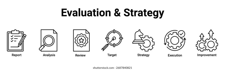 Evaluation and Strategy icon banner, sheet and collection