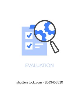 Evaluation symbol with questionnaire form and magnifier with process cogwheels. Easy to use for your website or presentation.