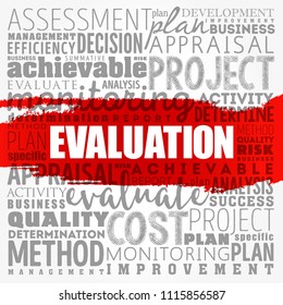 Evaluation word cloud collage, business concept background