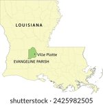 Evangeline Parish and city of Ville Platte location on Louisiana state map
