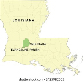 Evangeline Parish and city of Ville Platte location on Louisiana state map