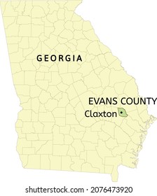 Evans County and city of Claxton location on Georgia state map