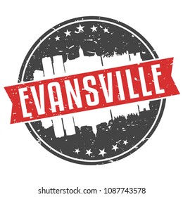 Evansville Indiana Round Travel Stamp Icon Skyline City Design Seal Badge Illustration Clipart.