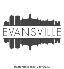 Evansville Indiana USA Skyline Vector Art Mirror Silhouette Emblematic Buildings