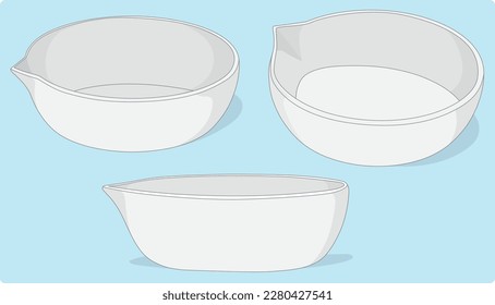 Evaporating dish is a shallow, flat-bottomed dish used in labs to dry solutions by evaporation. Wide surface area, low sides. Made of porcelain or glass.