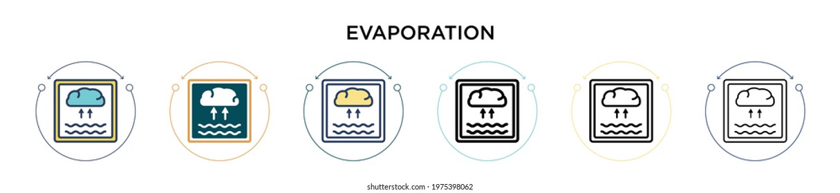 Evaporation icon in filled, thin line, outline and stroke style. Vector illustration of two colored and black evaporation vector icons designs can be used for mobile, ui, web