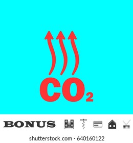 Evaporation icon flat. Red pictogram on blue background. Vector illustration symbol and bonus buttons Music center, corkscrew, credit card, house, drum