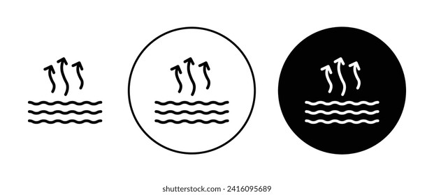 evaporation icon set. Hot water evaporate vector logo symbol in black filled and outlined style. moisture heat somke sign.