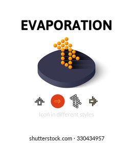 Evaporation icon, vector symbol in flat, outline and isometric style