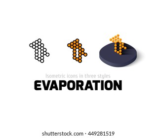 Evaporation icon, vector symbol in flat, outline and isometric style