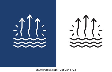 Evaporation icons set in black filled and outlined