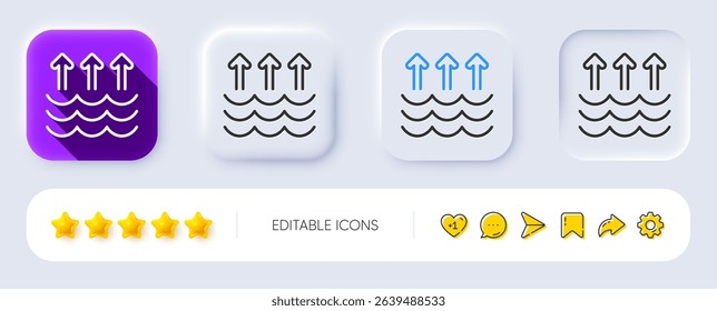 Evaporation line icon. Neumorphic, Flat shadow, 3d buttons. Global warming sign. Waves symbol. Line evaporation icon. Social media icons. Vector