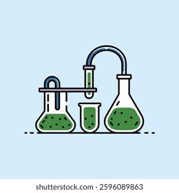 The evaporation process in a laboratory, where liquid gradually turns into vapor due to heat, demonstrating phase change in a scientific experiment