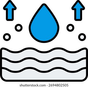 Evaporation vector design in modern style, water cycle and climate process concept, environmental science illustration. Filled Line Icon