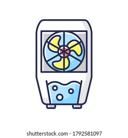 Evaporative cooling device RGB color icon. Domestic amenity, household appliance for air cooling and humidification. Swamp cooler Isolated vector illustration